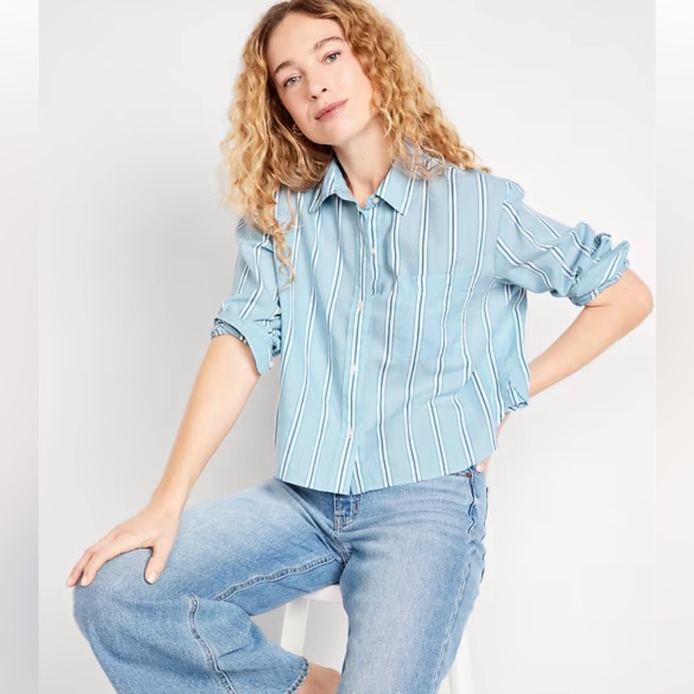 Old Navy Cropped Button-Down Striped Shirt